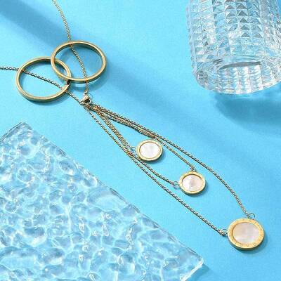 304 Stainless Steel & Natural Shell Ring Lariat Necklaces for Women