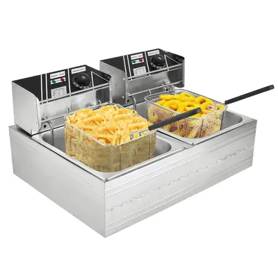 Kerilyn 22.8/6.5 QT Deep Fryer with 2 Baskets & Lids, Commercial Deep Fryer with Temperature Control, Stainless Steel Fryer, ...