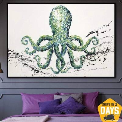 Original Abstract Octopus Painting Animal Fine Art Paintings On Canvas Modern Impasto Painting Unique Wall Art Decor | OCTOPU...