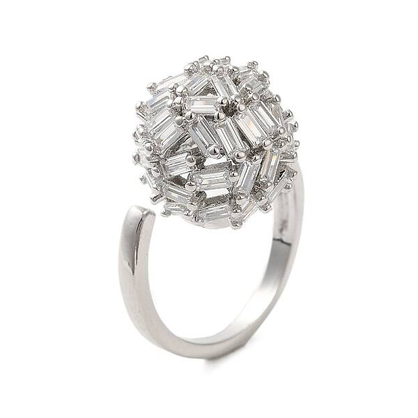 Round Brass Micro Pave Clear Cubic Zirconia Open Cuff Rings for Women