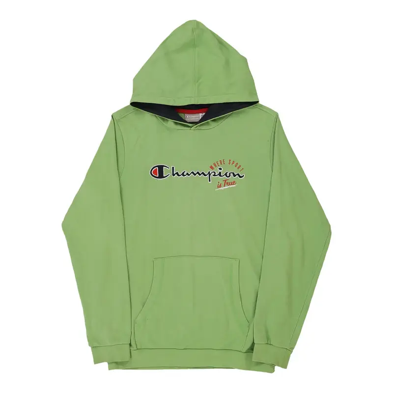 Age 13-14 Champion Spellout Hoodie - XL Green Cotton