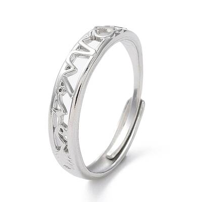 Non-Tarnish 304 Stainless Steel Hollow Heart Beat Adjustable Rings