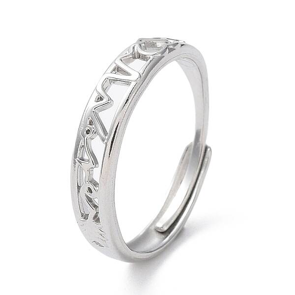 Non-Tarnish 304 Stainless Steel Hollow Heart Beat Adjustable Rings