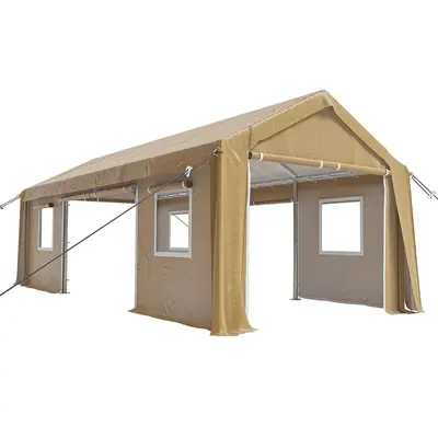 Garvee Heavy Duty Carport 13x20ft Portable Garage with 4 Doors & 4 Windows Waterproof UV Resistant PE Fabric Powder-Coated St...