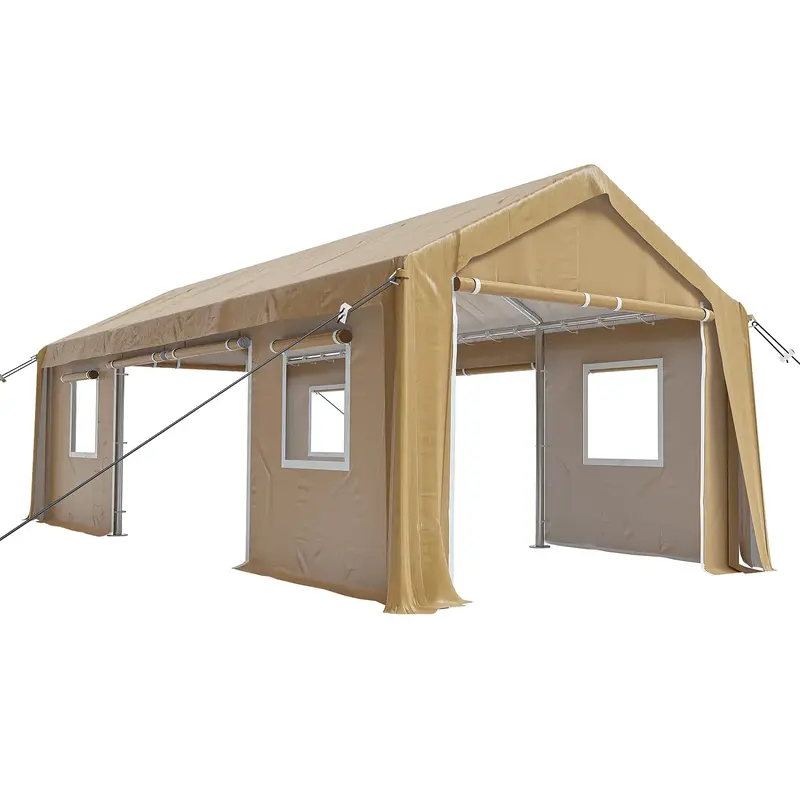 Garvee Heavy Duty Carport 13x20ft Portable Garage with 4 Doors & 4 Windows Waterproof UV Resistant PE Fabric Powder-Coated St...