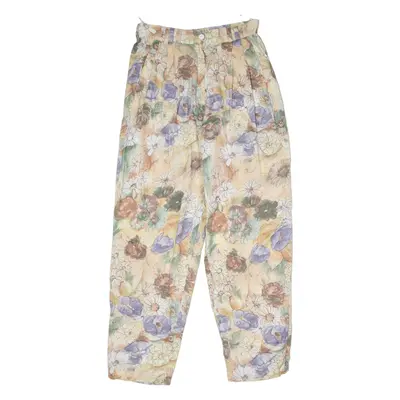 SONJA Floral Womens Trousers Beige Regular Tapered 80s Viscose W27 L27