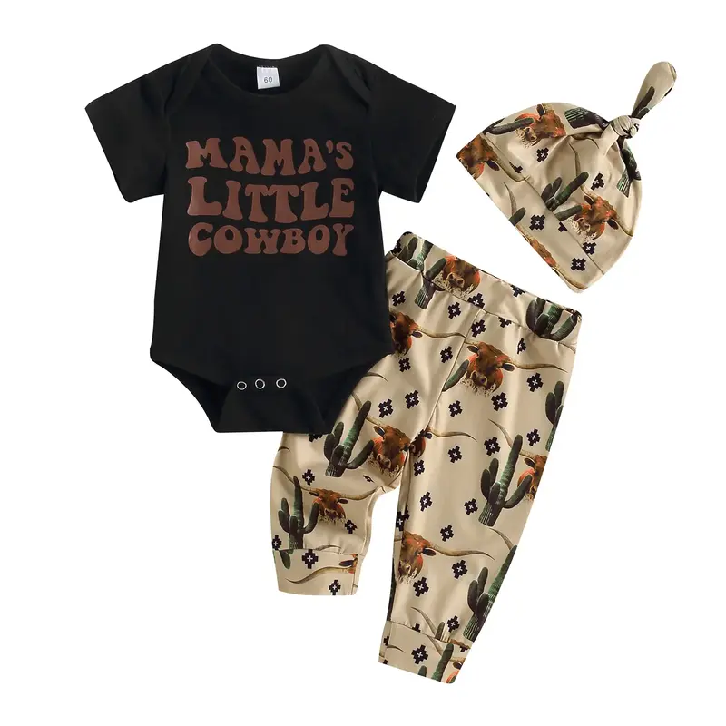 Infant Baby Boy Farm Letter Bodysuit Romper and Long Pants Newborn Coming Home Outfit Cute Clothes Sets with Hat