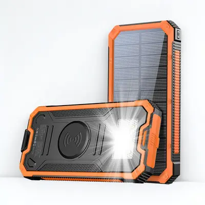2-USB Ports Solar Power Bank, Wireless Solar Portable Charger for iPhone Huawei Phone, Wireless Solar Phone Charger with LED...