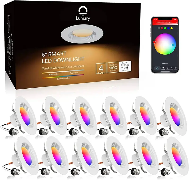 Lumary Smart Wi-Fi Recessed Can Light RGB LED Retrofit Downlight 6 inch 12 PCS