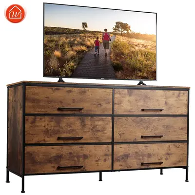 WLIVE Wide Fabric Dresser, 6 Drawer Dresser TV Stand for 68\