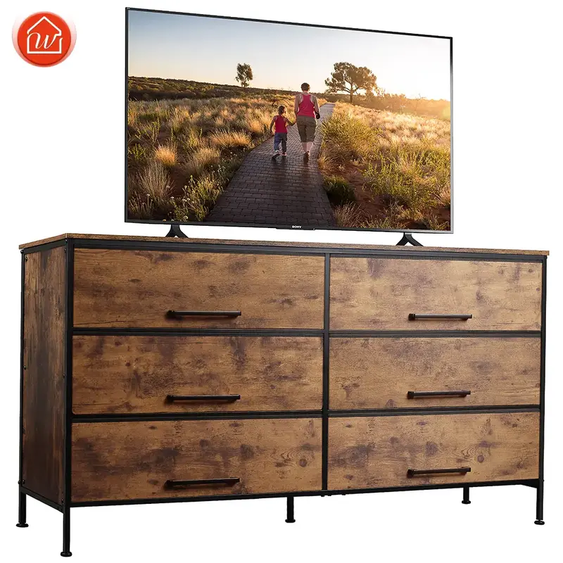 WLIVE Wide Fabric Dresser, 6 Drawer Dresser TV Stand for 68\