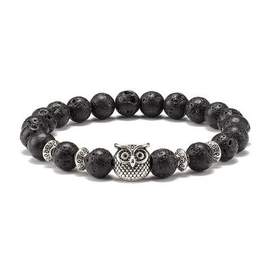 Natural Lava Rock Round Beads Stretch Bracelet