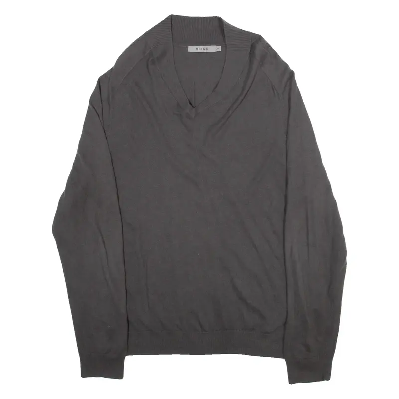 REISS Womens Jumper Grey V-Neck Tight Knit 2XL
