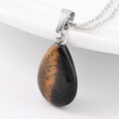 Teardrop Platinum Tone Brass Tiger Eye Pendants
