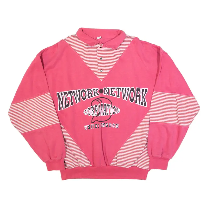 NETWORK Mens Sweatshirt Pink Collared 90s USA L