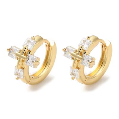 Brass Pave Clear Cubic Zirconia Hoop Earrings