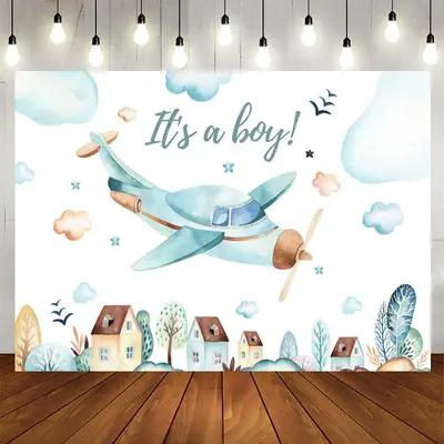 Aperturee Airplane Flying On The Sky Baby Shower Backdrop