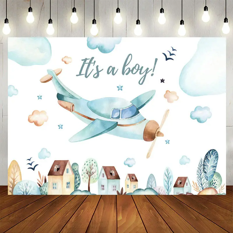 Aperturee Airplane Flying On The Sky Baby Shower Backdrop