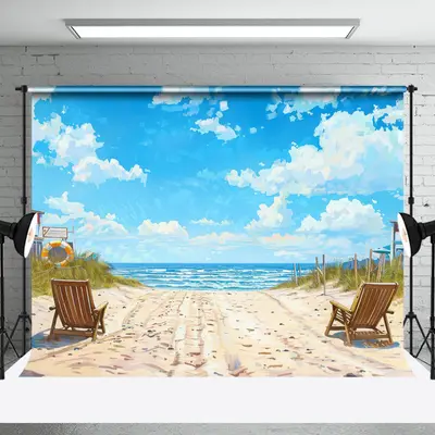 Summer Sandy Beach Blue Sky Natural Scenery Backdrop