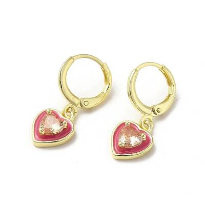 Heart Real 18K Gold Plated Brass Dangle Leverback Earrings
