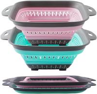Collapsible Colander Set, Square, Round, and Triangle Silicone Kitchen Strainers, Perfect for Efficient Draining, Two-Piece S...