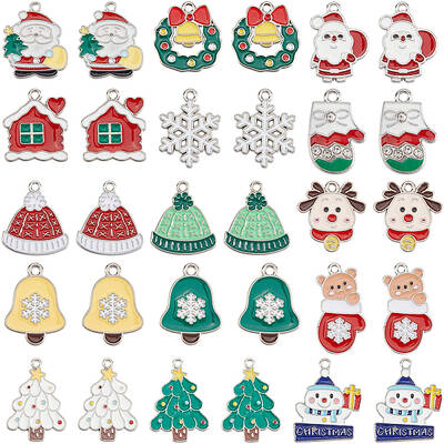 60pcs 15 styles Christmas Theme Alloy Enamel Pendants