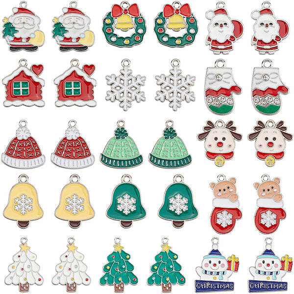 60pcs 15 styles Christmas Theme Alloy Enamel Pendants