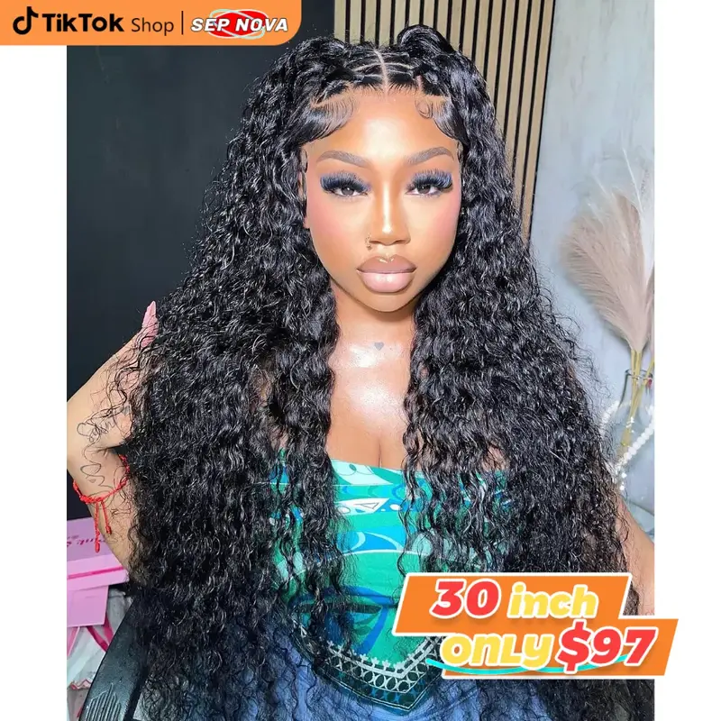 [30 inch only $97] Water Wave 13x6 Lace Front Wigs Human Hair 180 Density 13x6 HD Full Lace Frontal Wigs Pre Plucked Wet and ...