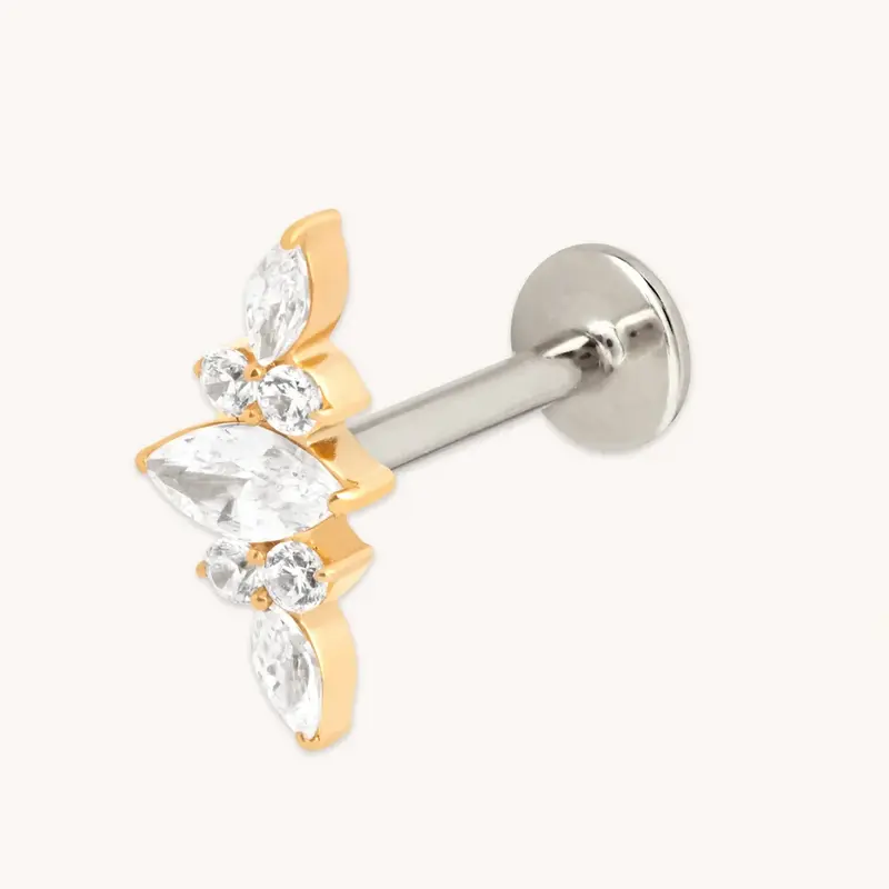Sterling Silver with Yellow Gold Plated Moissanite Leaves Helix Piercing