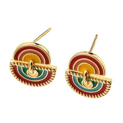 Real 18K Gold Plated Brass Rainbow Dangle Stud Earrings with Enamel