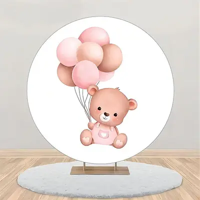 Round Balloons White Teddy Bear Baby Shower Backdrop - Aperturee