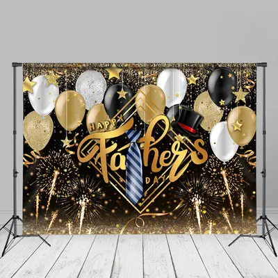 Gold Glitter Balloons Black Fathers Day Photo Backdrop - Aperturee