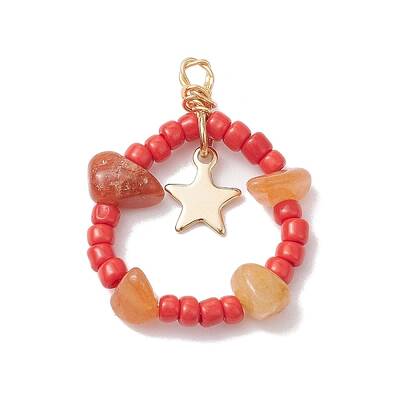 Natural Red Aventurine Chips & Glass Seed Pendants