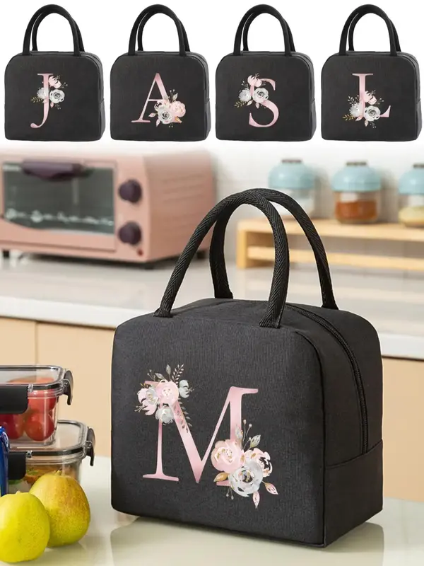 Letter Pattern Lunch Bag, Portable Insulated Lunch Bag, Bento Pack, Meal Pack, Ice Pack, Waterproof Lunch Bag for Women & Gir...