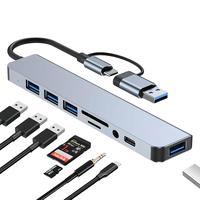 Portable 8 Ports USB Hub, USB 3.0/2.0/Micro SD/TF Card Reader, Multifunctional Universal Adapter for Laptop, MacBook Pro, iPa...
