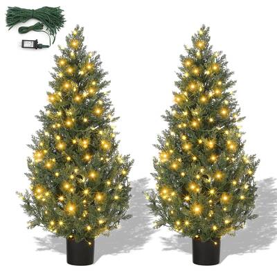 Garvee 4ft Artificial Topiary Cedar Trees with 100 Light / 8 Light Modes, 2 PCS Artificial Plants Outdoor with Realistic Moss...