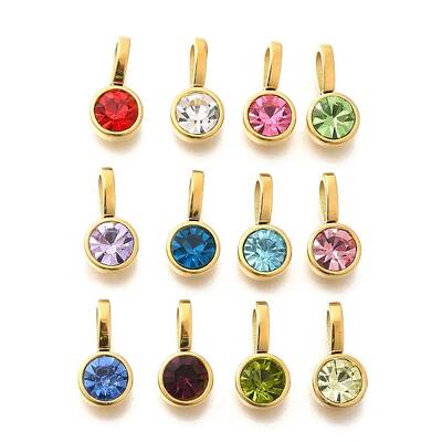 Ion Plating(IP) 304 Stainless Steel Micro Pave Rhinestonea Pendants