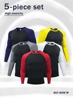 5 Pack Men's Colorblocked Long Sleeve Athletic T-Shirt - Quick-drying, high-stretch, Outdoorfun，breathable athletic tops fo...