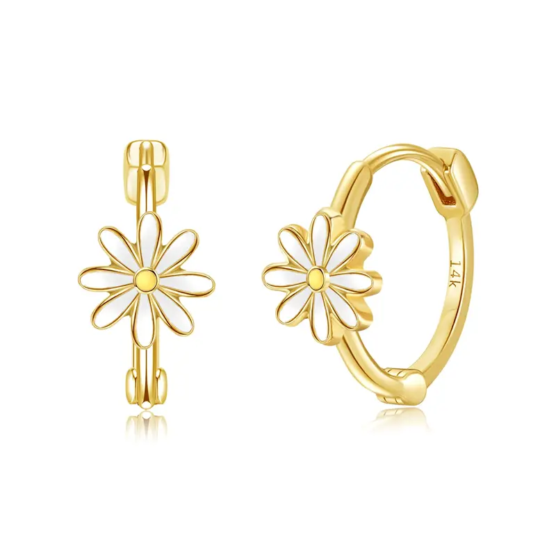 14K Gold Daisy Hoop Earrings