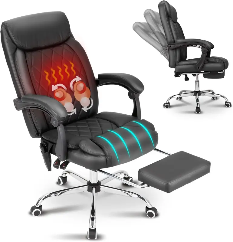 Kneading Massage Executive Office Chair with Heated,90-135°Reclining with Footrest,High Back Computer Desk Chair with Wheels...