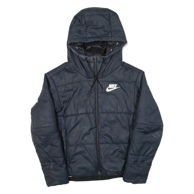 NIKE Womens Puffer Coat Black Hooded S