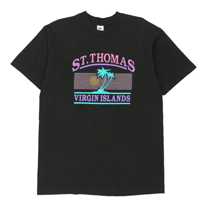 Single Stitch St. Thomas Virgin Islands. Fruit Of The Loom Graphic T-Shirt - Large Black Cotton