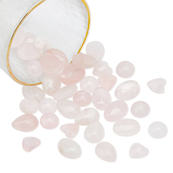 SUPERFINDINGS 40Pcs 4 Styles Natural Rose Quartz Gemstone Cabochon Rose Quartz Worry Stones Healing Chakra Crystal Stone for ...