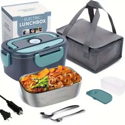 Electric Lunch Box, 1 Set Portable Food Heater for Adults, Heated Lunch Box with Insulate Bag & Fork & Spoon for Car/Truck/Of...