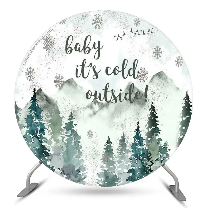 Aperturee Mountain Forest Snowy Round Baby Shower Backdrop | Round Backdrop Cover Diy | Round Baby Shower Backdrop | Round Ba...