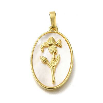 Brass Pave Shell Birth Flower Pendants