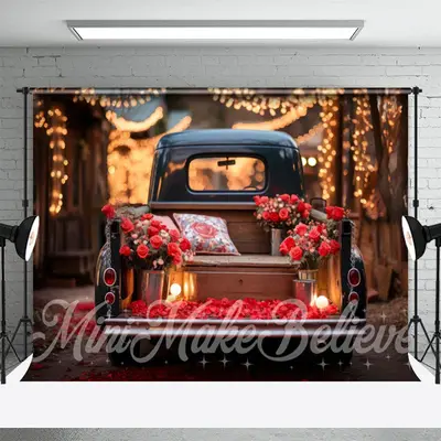 Bright Red Roses Truck Light Bokeh Floral Backdrop - Aperturee