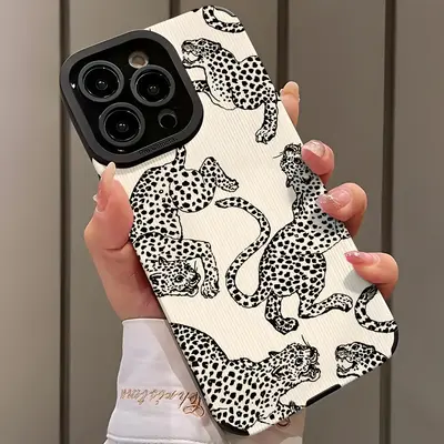 Leopard-pattern Pattern Phone Case, Anti-fall Phone Protector Cover, Shockproof Phone Protective Case Compatible with iPhone ...