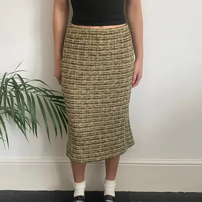 Unbranded Midi Skirt - 29W UK 10 Green Cotton Blend