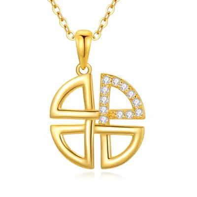 14K Gold Cubic Zirconia Celtic Knot Pendant Necklace